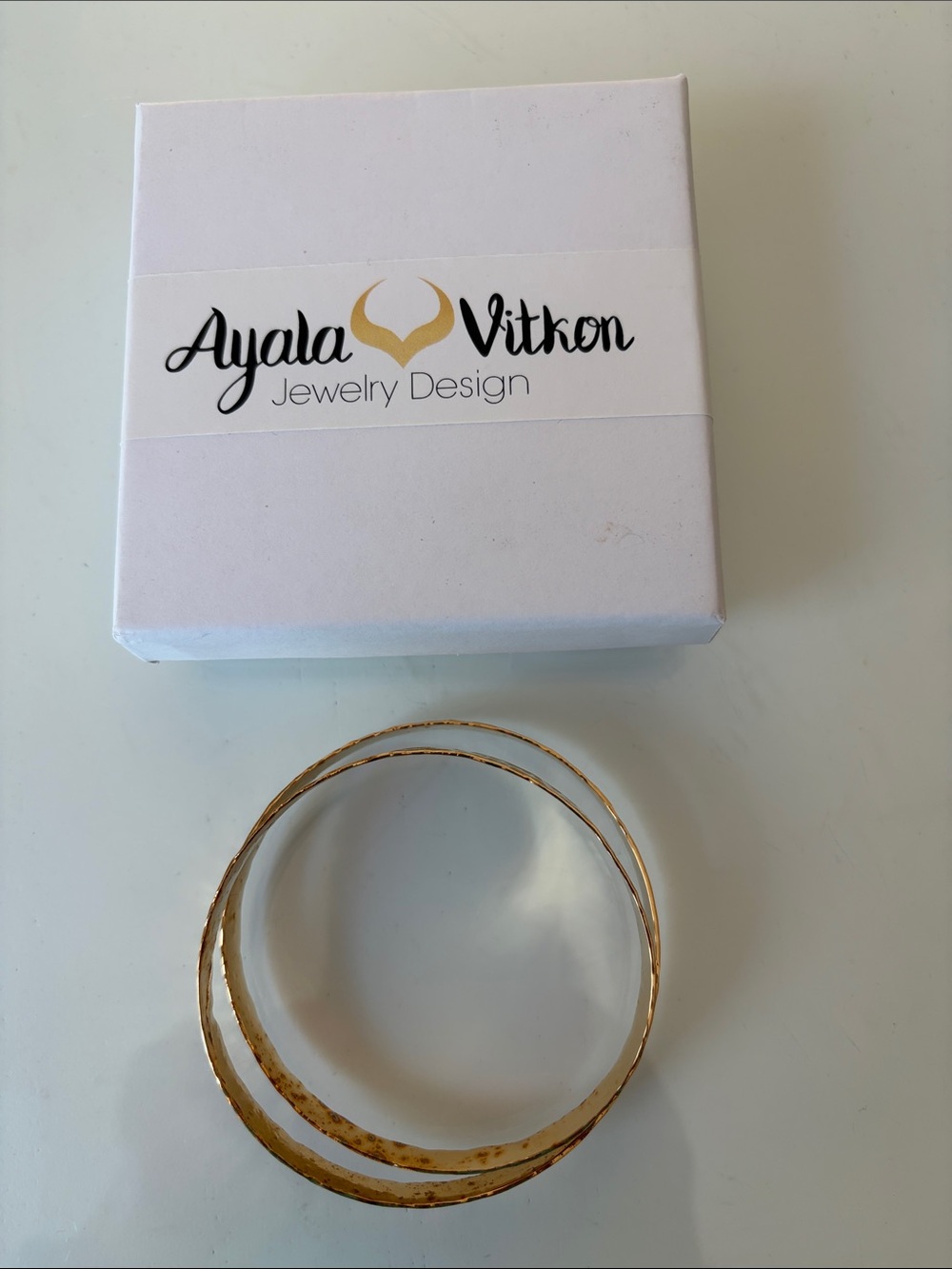 Ayala Vitkon 14K Gold Plated Hammered Double Bangle Bracelet